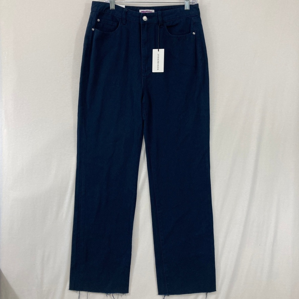 New‎ WeWoreWhat Wide Leg Jeans size 31 Navy High Rise Raw Hem Dad Jeans